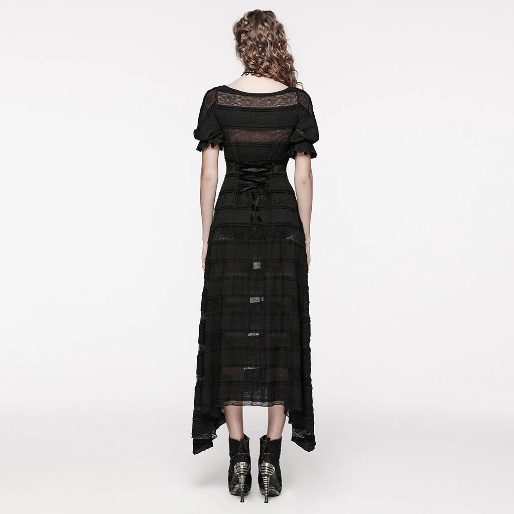 OQ-708LQF Gothic Dress Off Shoulder Lace Mesh Long Flare Hem Gown - Image 15