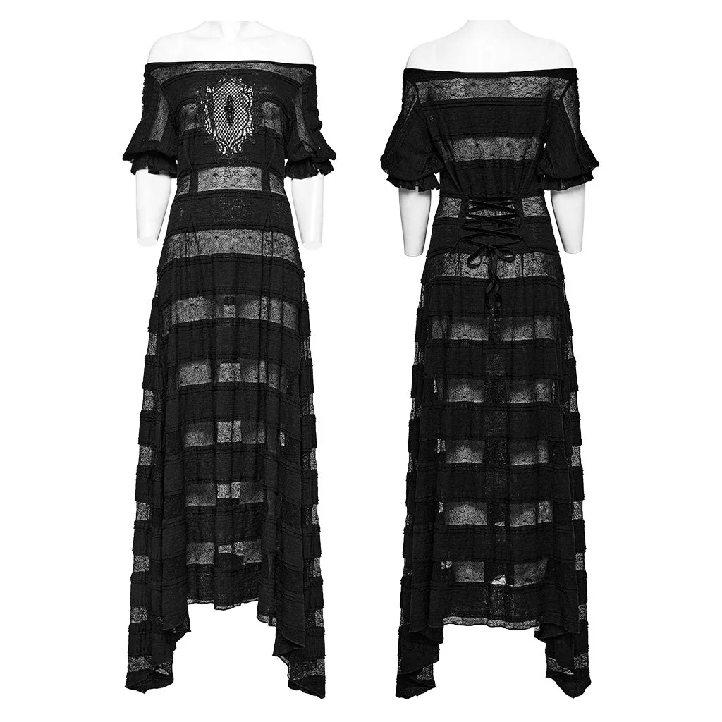 OQ-708LQF Gothic Dress Off Shoulder Lace Mesh Long Flare Hem Gown - Image 21