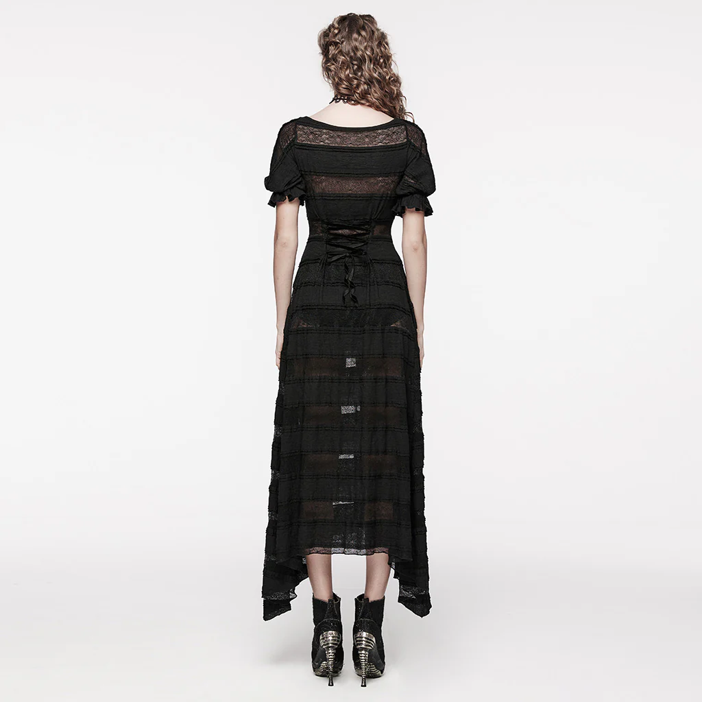OQ-708LQF Gothic Dress Off Shoulder Lace Mesh Long Flare Hem Gown - Image 5