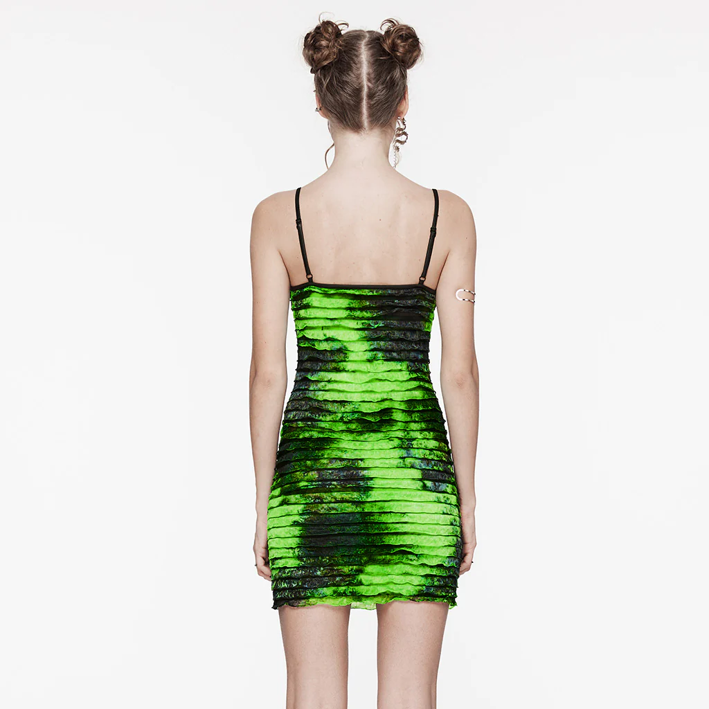 OQ-713LQF Ruffled Lace-Up Bodycon Punk Dress with Spaghetti Straps - Image 11