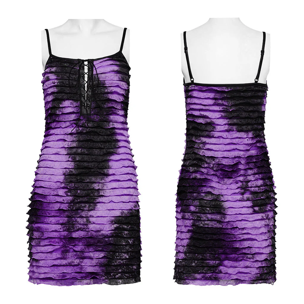 OQ-713LQF Ruffled Lace-Up Bodycon Punk Dress with Spaghetti Straps - Image 52