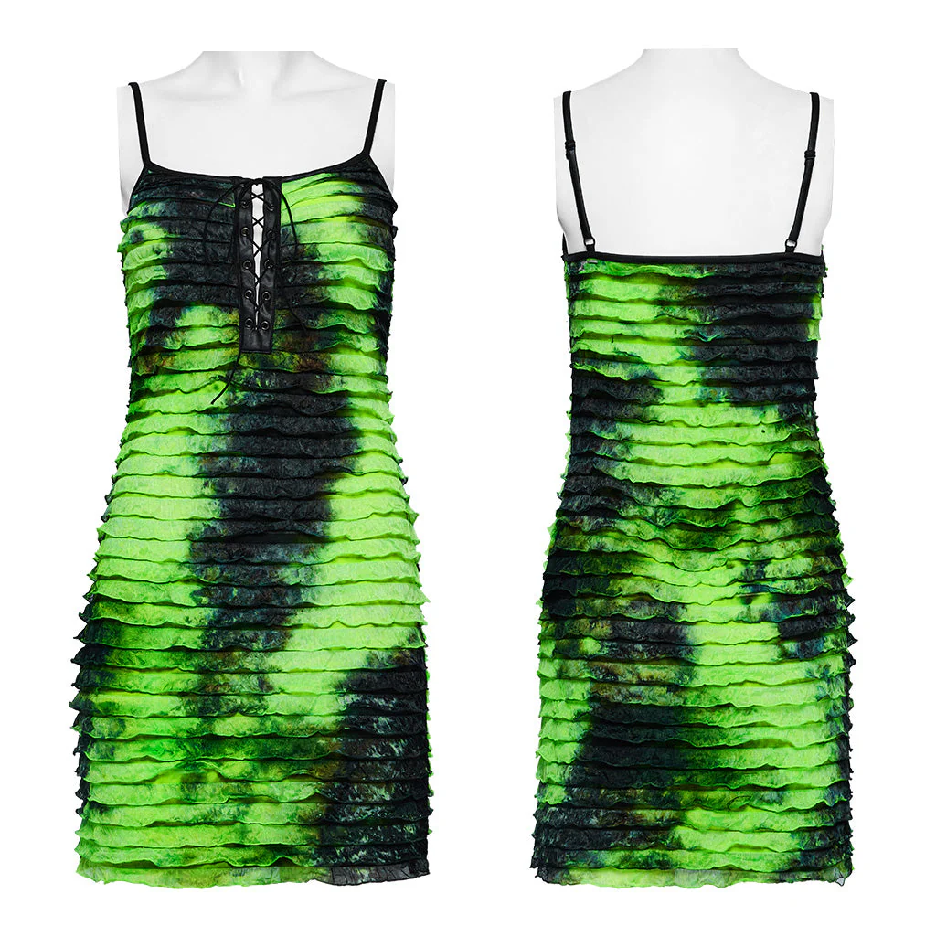 OQ-713LQF Ruffled Lace-Up Bodycon Punk Dress with Spaghetti Straps - Image 74