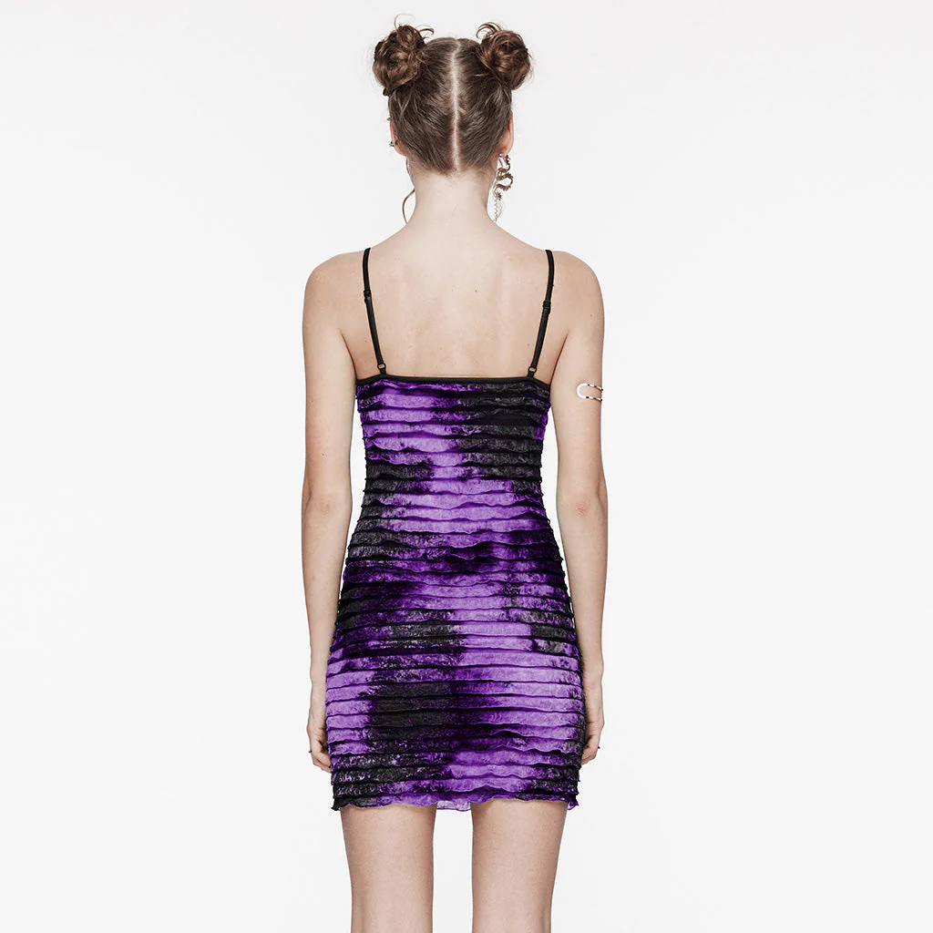 OQ-713LQF Ruffled Lace-Up Bodycon Punk Dress with Spaghetti Straps - Image 81