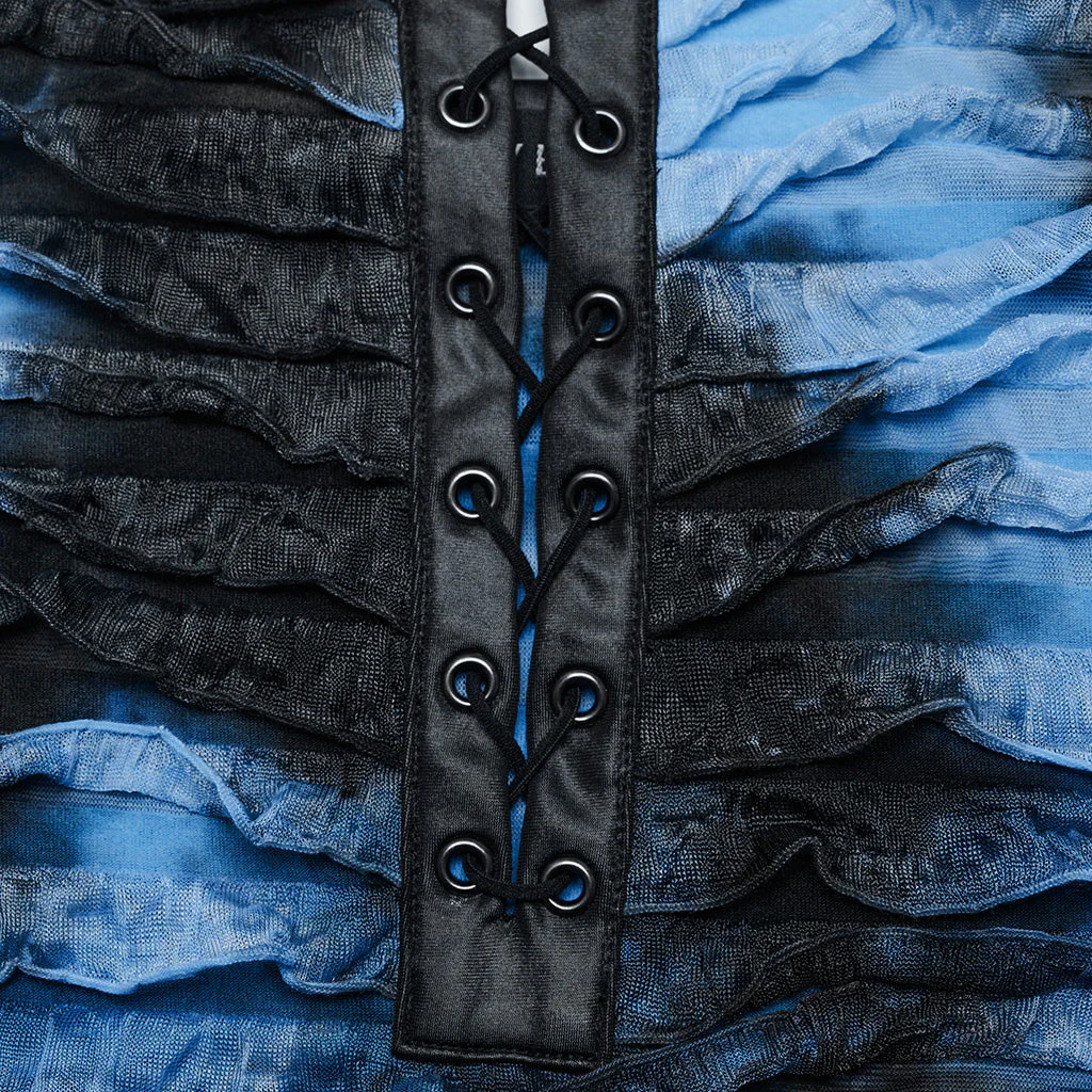 OQ-713LQF Ruffled Lace-Up Bodycon Punk Dress with Spaghetti Straps - Image 91