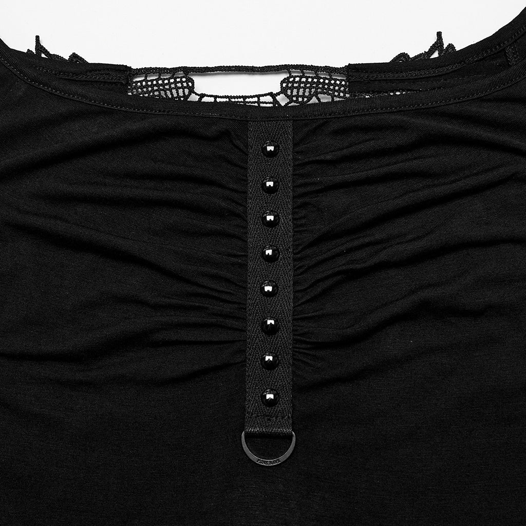 OQ-715LQF Punk Dresses Off-Shoulder Skeleton Lace Back Mini Dress - Image 17