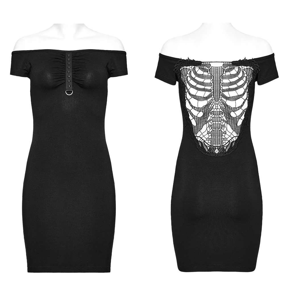OQ-715LQF Punk Dresses Off-Shoulder Skeleton Lace Back Mini Dress - Image 20