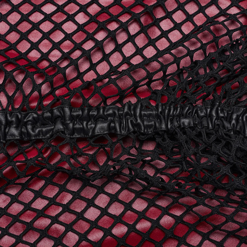 OQ-721LQF Gothic Dress Fishnet Overlay Asymmetric Shoulder Elegant Red Maxi - Image 28