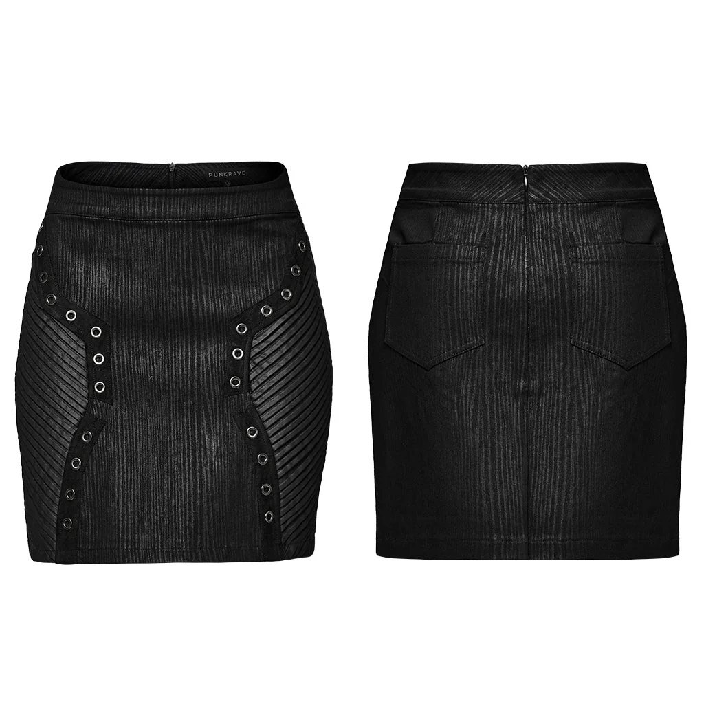 OQ-753BQF Gothic Punk Skirt with Rivet Details and Textured Panels - Image 19