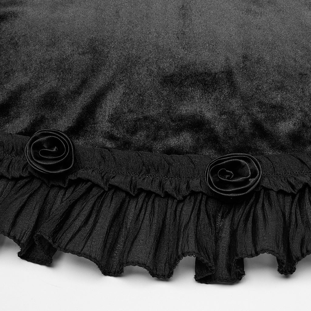OQ-780DQF Velvet Gothic Dress Red Black Lace Trim Strappy Design - Image 19