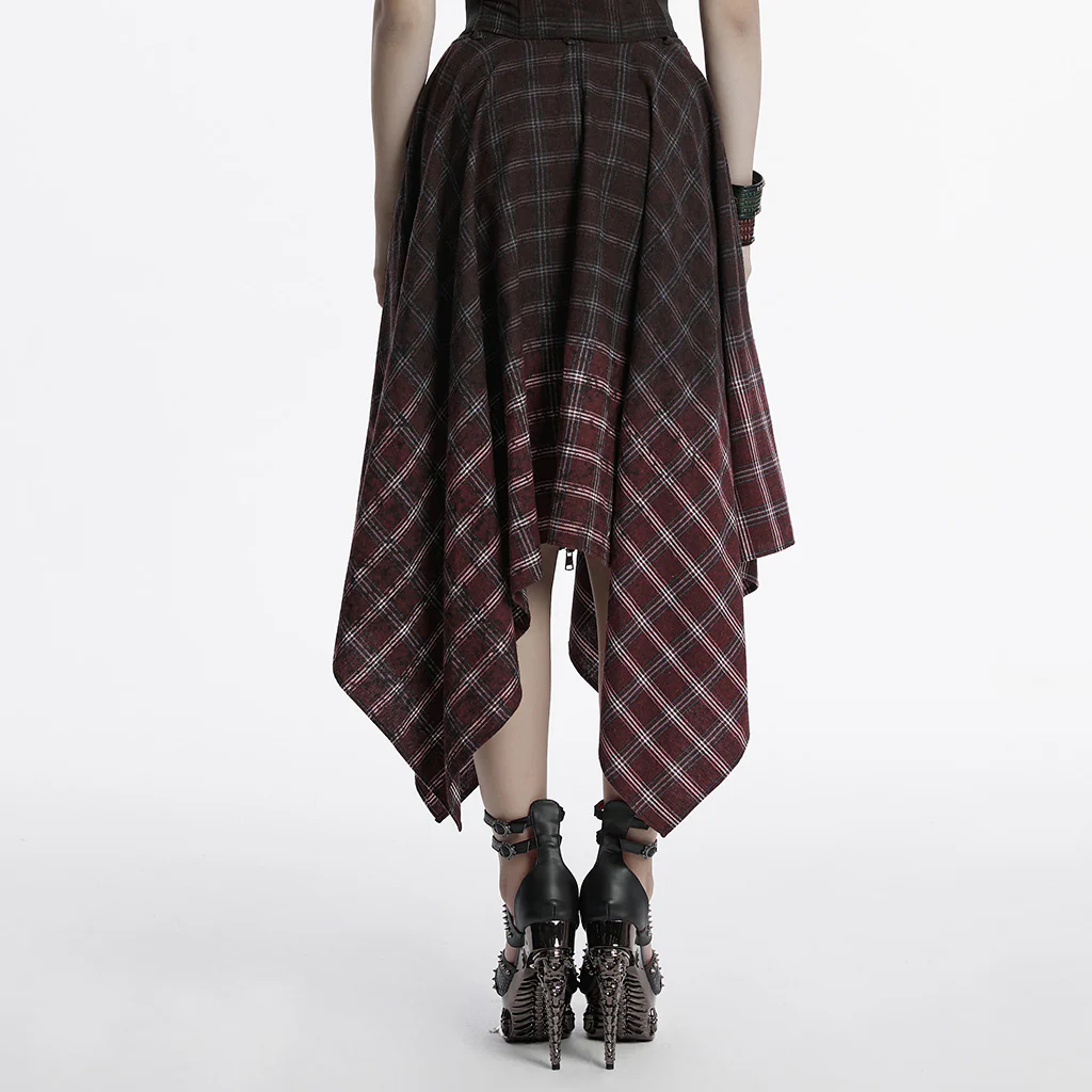 OQ-785BQF Gothic Plaid Asymmetrical Punk Skirt with Zipper Detail - Image 5