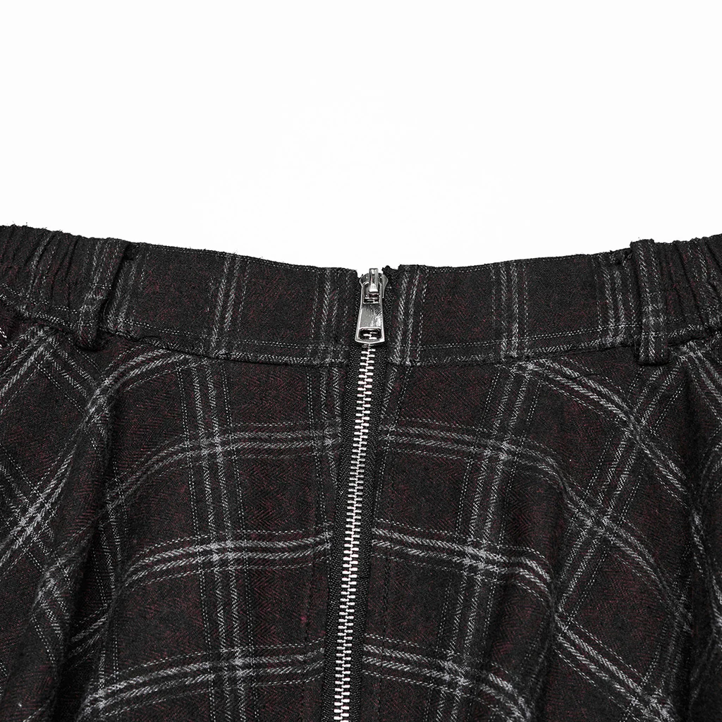 OQ-785BQF Gothic Plaid Asymmetrical Punk Skirt with Zipper Detail - Image 7