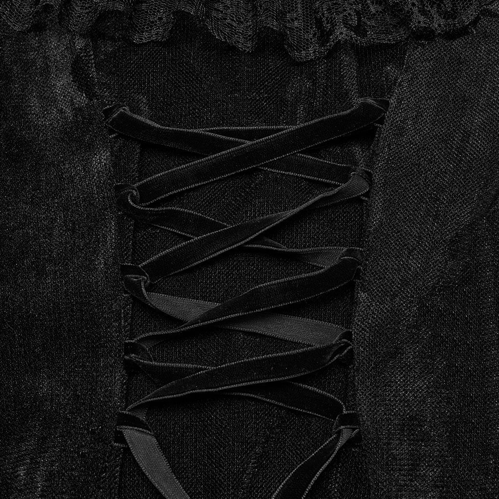 OQ-786LQF Gothic Dress Off-Shoulder Black Lace Ruffle Mesh Sleeves Elegant - Image 28