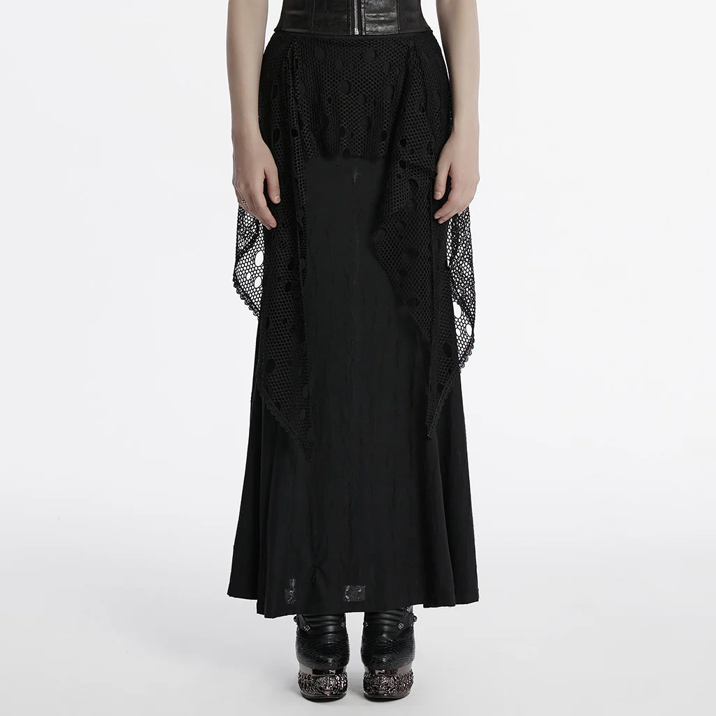OQ-787BQF Gothic Mesh Panel Punk Skirt Long Maxi Black Retro