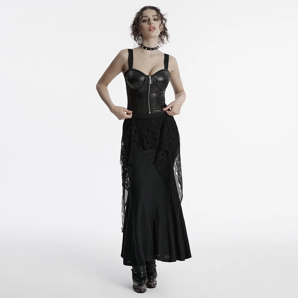 OQ-787BQF Gothic Mesh Panel Punk Skirt Long Maxi Black Retro - Image 15
