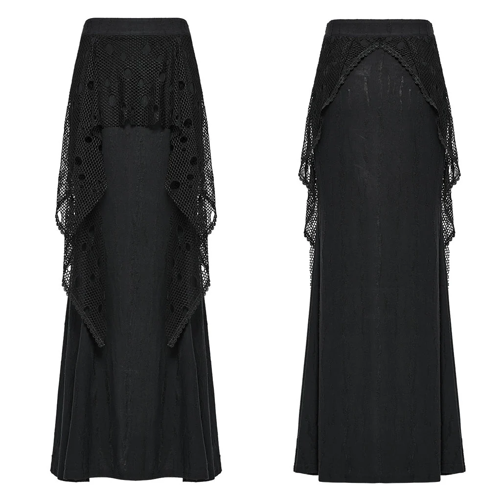 OQ-787BQF Gothic Mesh Panel Punk Skirt Long Maxi Black Retro - Image 25