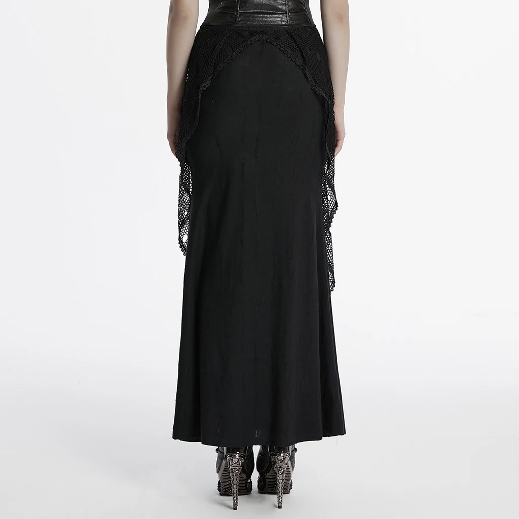 OQ-787BQF Gothic Mesh Panel Punk Skirt Long Maxi Black Retro - Image 4