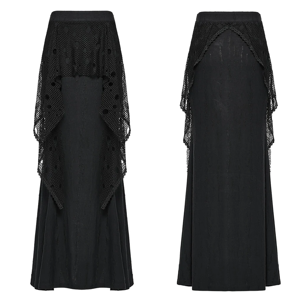 OQ-787BQF Gothic Mesh Panel Punk Skirt Long Maxi Black Retro - Image 6
