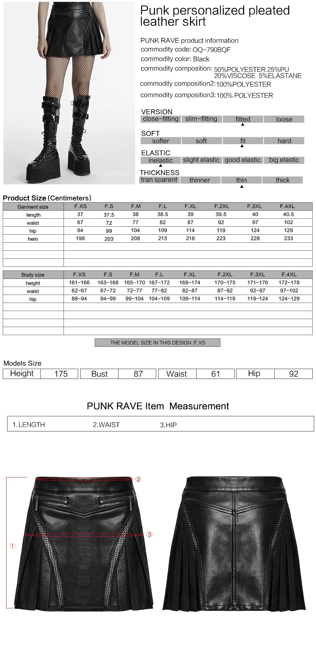 OQ-790BQF Edgy Leather Punk Skirt with Zipper and Pleated Panels - Image 20