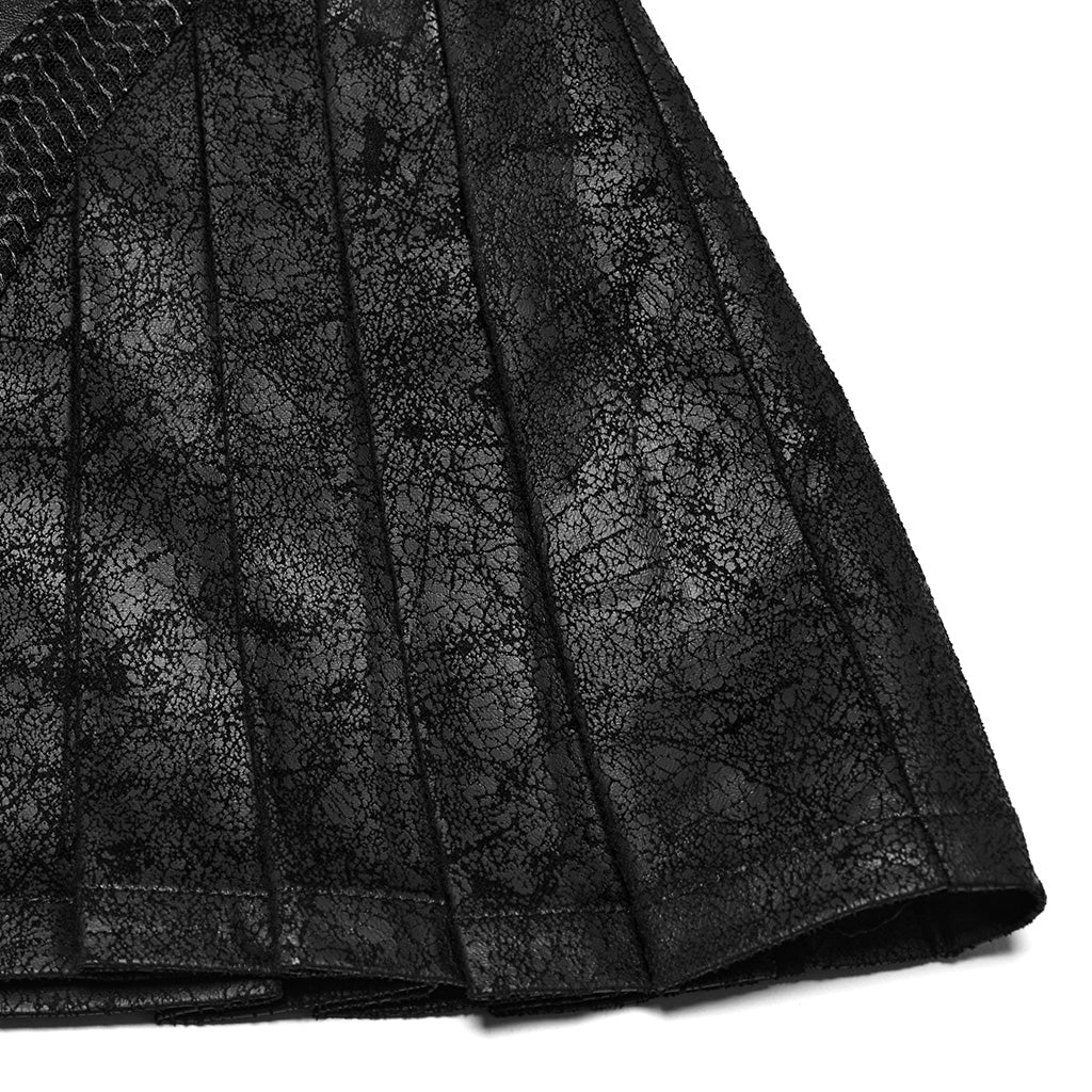 OQ-790BQF Edgy Leather Punk Skirt with Zipper and Pleated Panels - Image 26