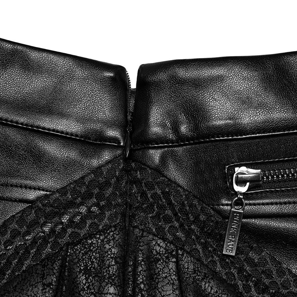 OQ-790BQF Edgy Leather Punk Skirt with Zipper and Pleated Panels - Image 28