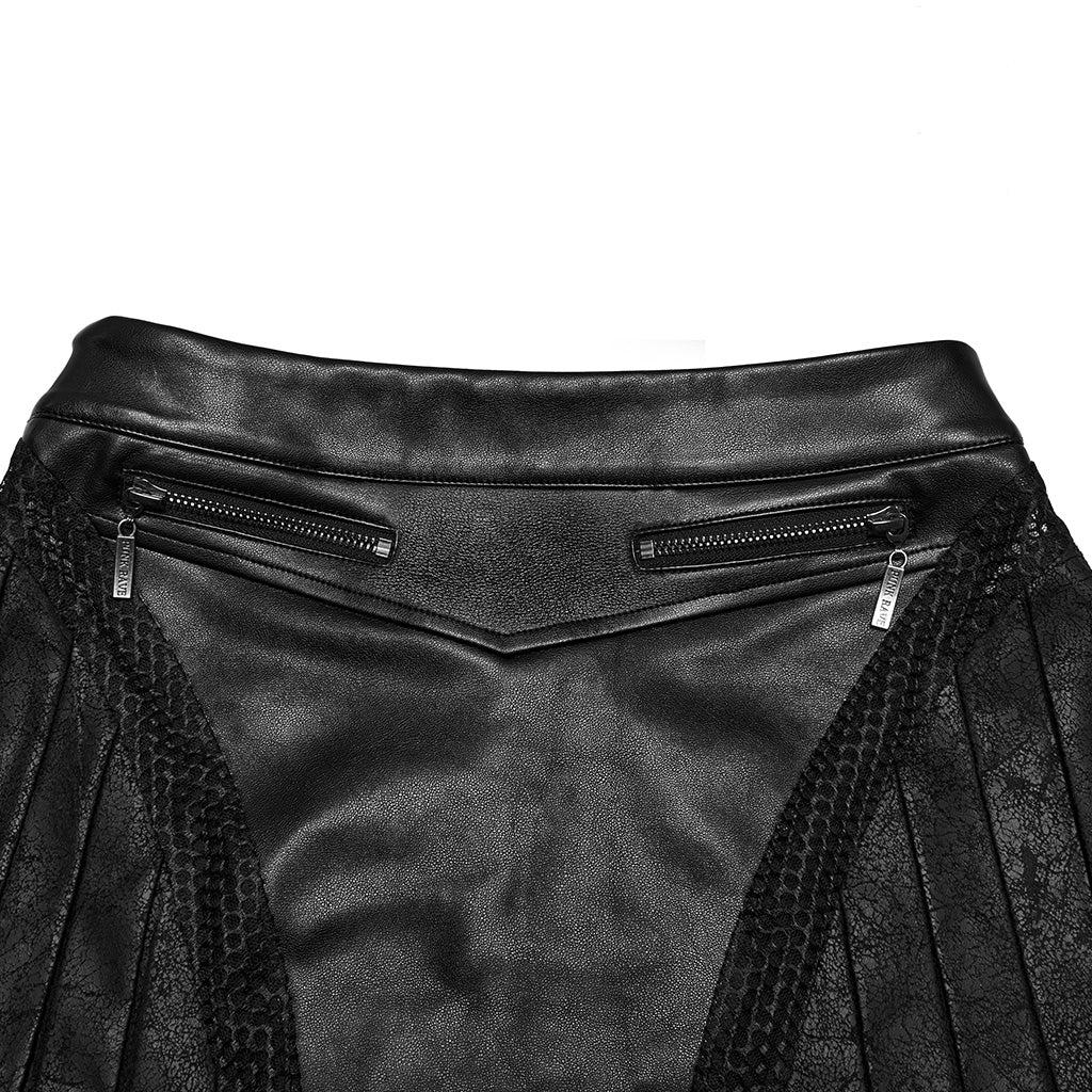 OQ-790BQF Edgy Leather Punk Skirt with Zipper and Pleated Panels - Image 7