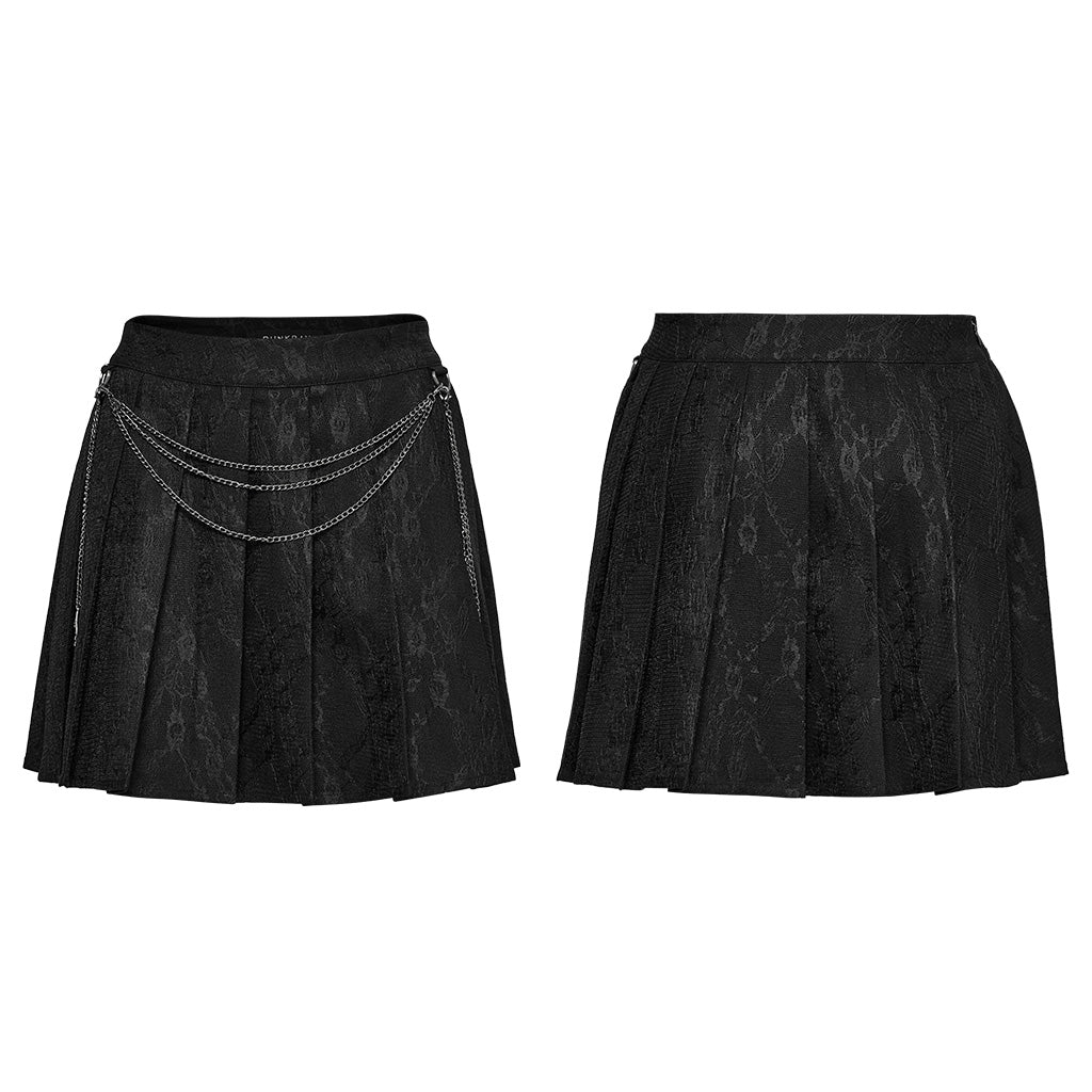 OQ-791BQF Black Pleated Punk Skirt with Chain Detail Gothic Style - Image 11