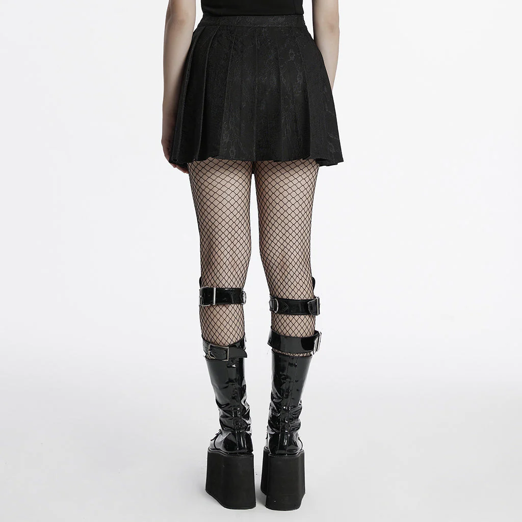 OQ-791BQF Black Pleated Punk Skirt with Chain Detail Gothic Style - Image 15