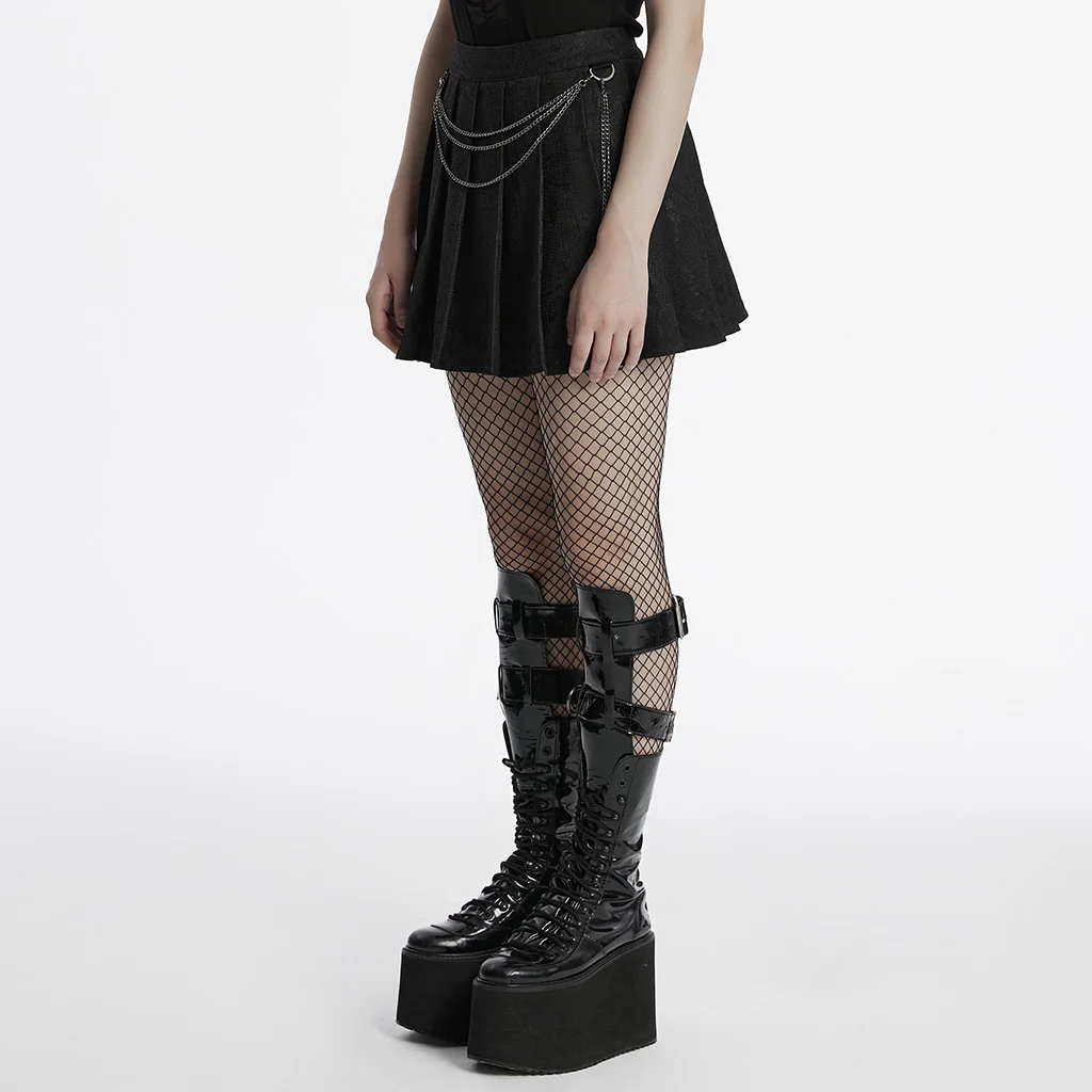 OQ-791BQF Black Pleated Punk Skirt with Chain Detail Gothic Style - Image 4