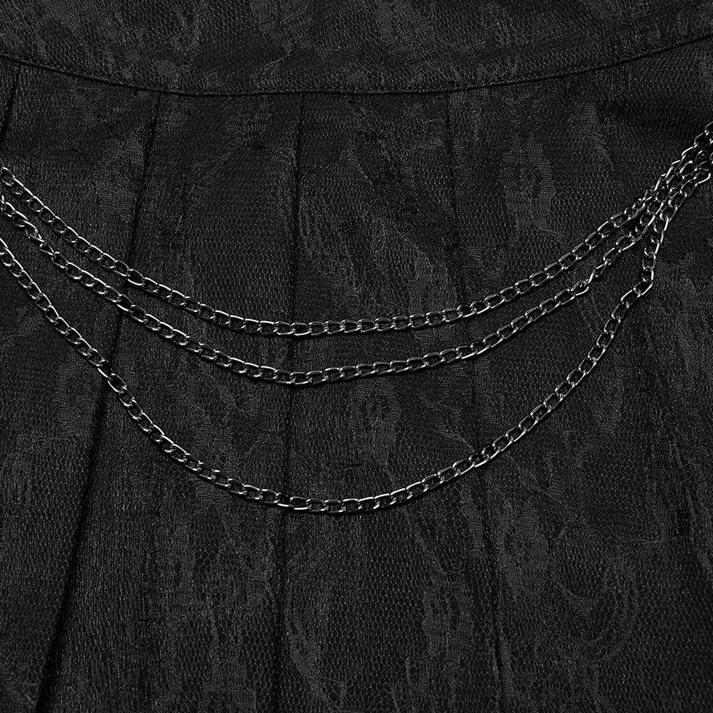 OQ-791BQF Black Pleated Punk Skirt with Chain Detail Gothic Style - Image 7