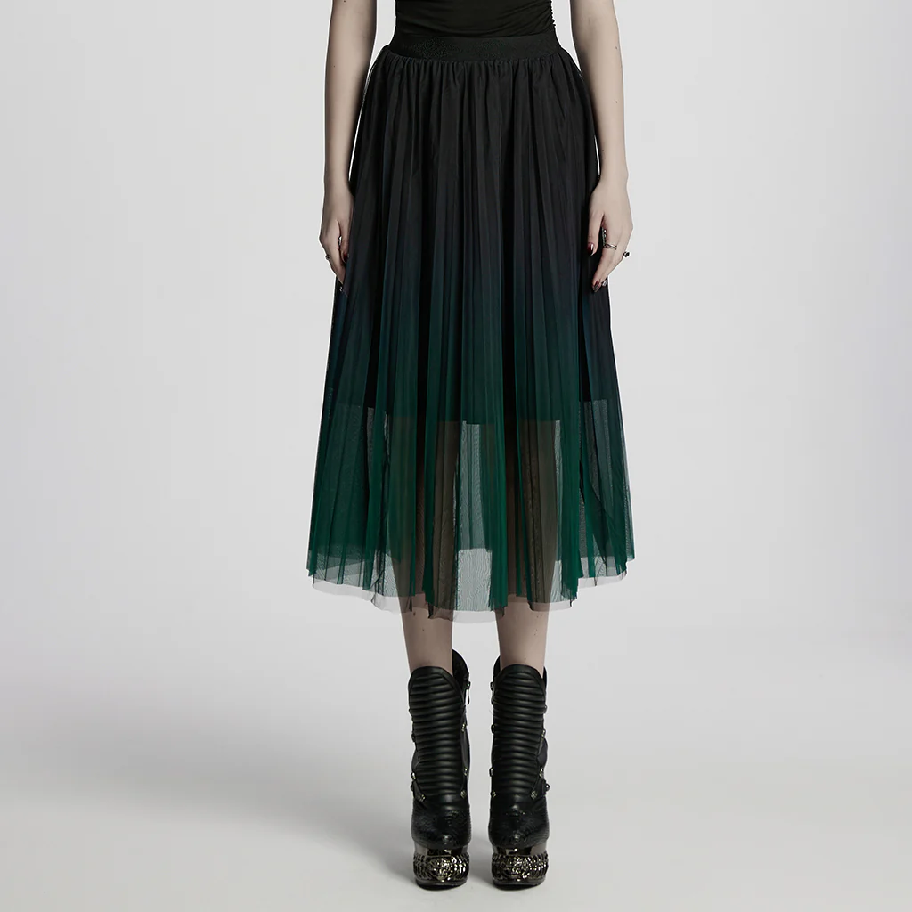 OQ-793BQF Elegant Gothic Skirt with Gradient Sheer Mesh Overlay - Image 3