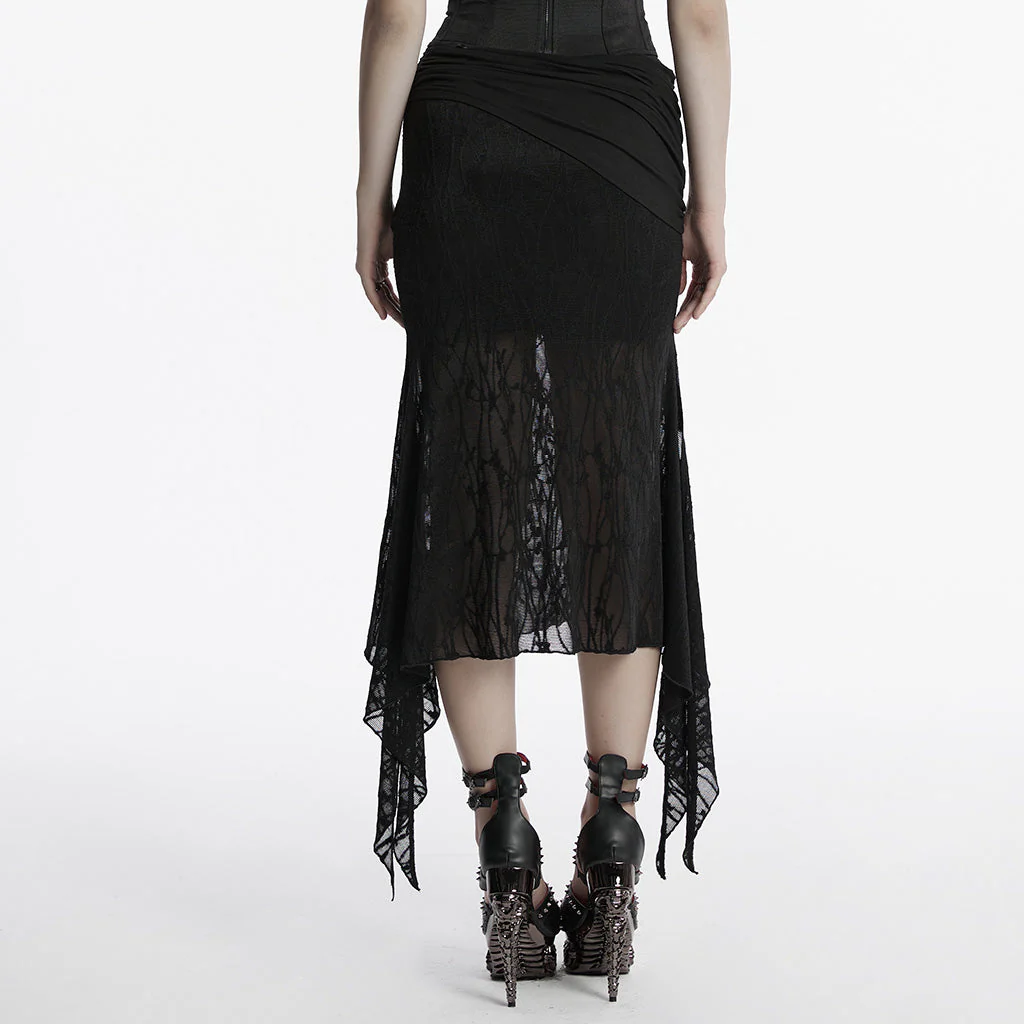 OQ-796BQF Gothic High-Low Asymmetrical Lace Punk Skirt with Ruched Detail - Image 15