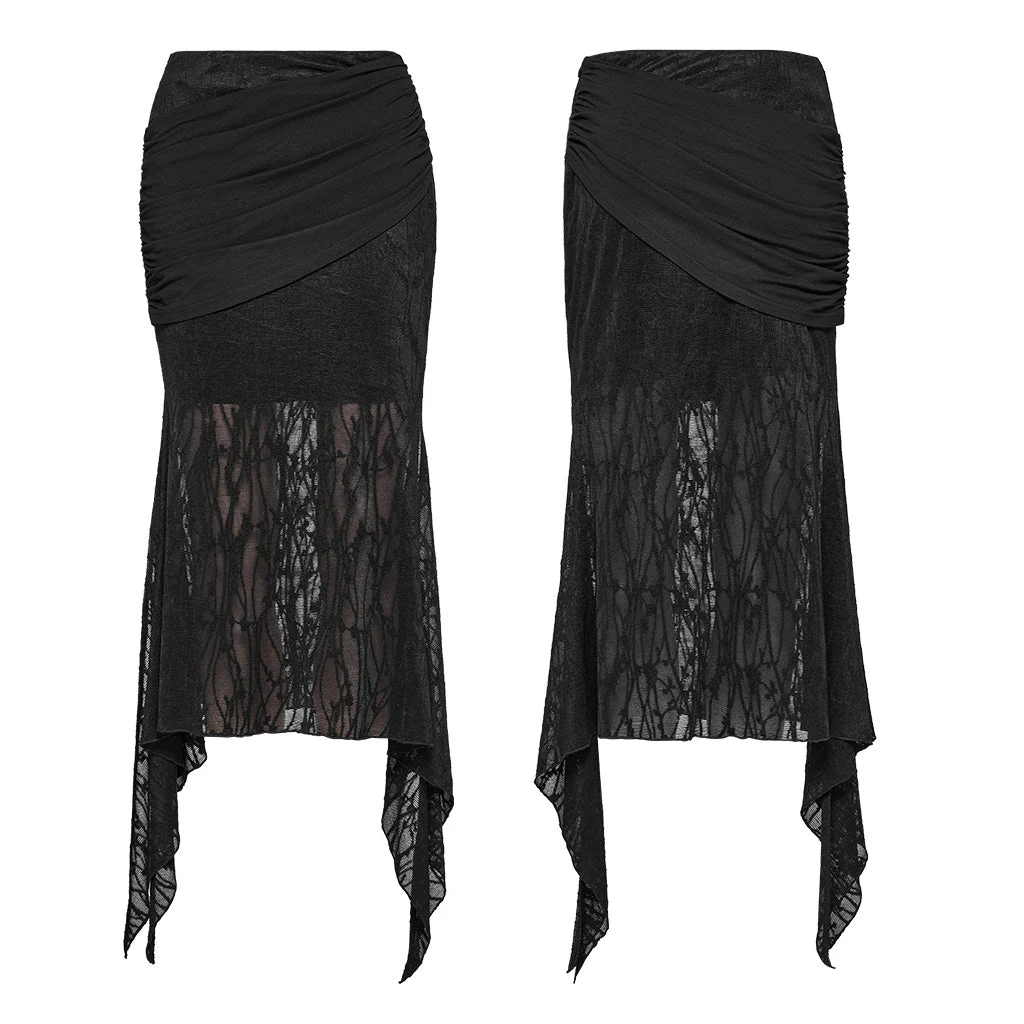 OQ-796BQF Gothic High-Low Asymmetrical Lace Punk Skirt with Ruched Detail - Image 20