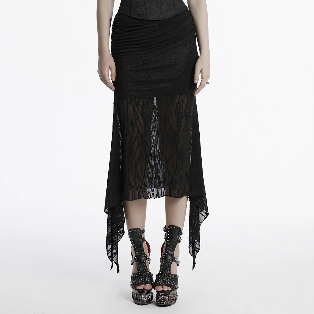 OQ-796BQF Gothic High-Low Asymmetrical Lace Punk Skirt with Ruched Detail - Image 22