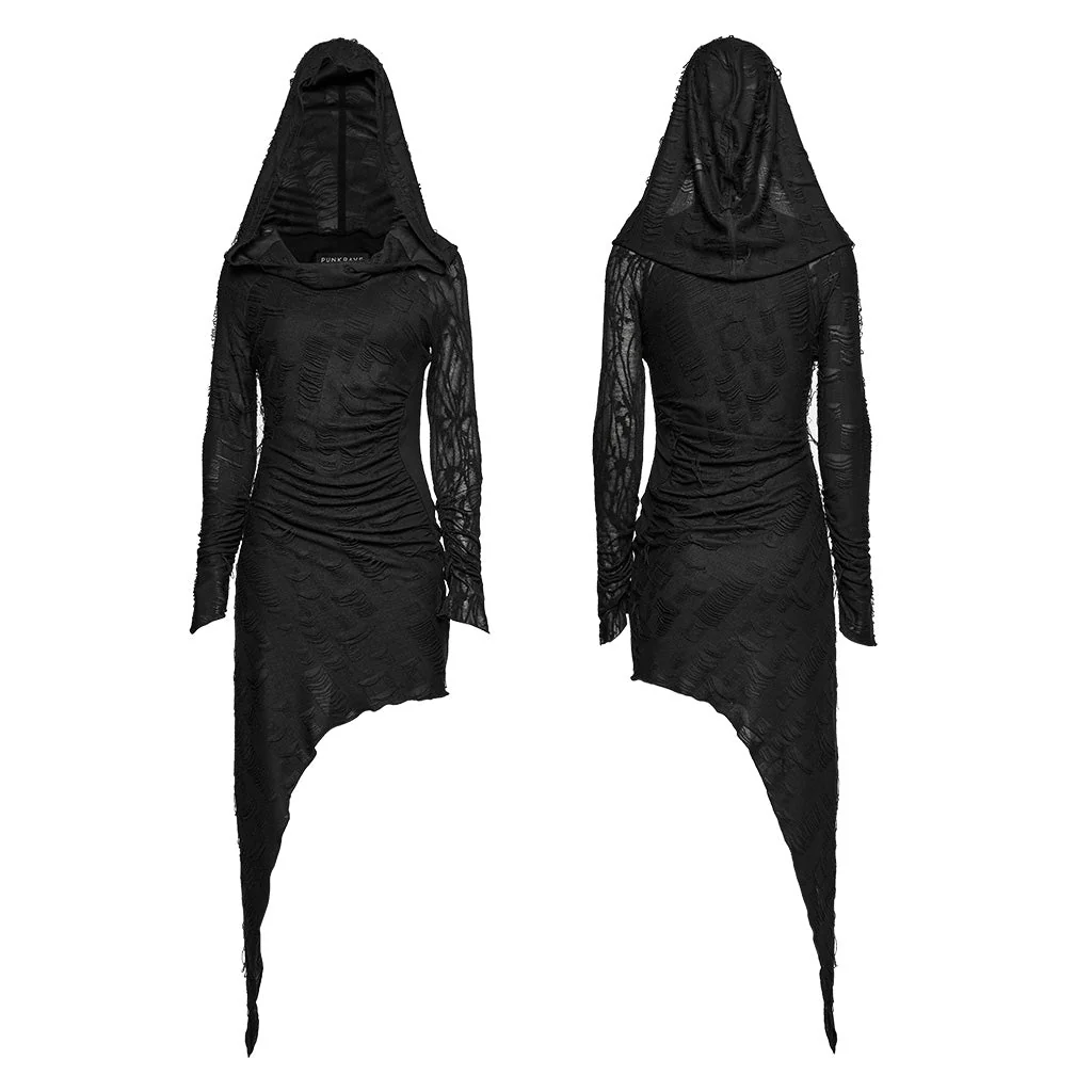 OQ-803LQF Edgy Asymmetric Gothic Hooded Long Sleeve Punk Dress - Image 21