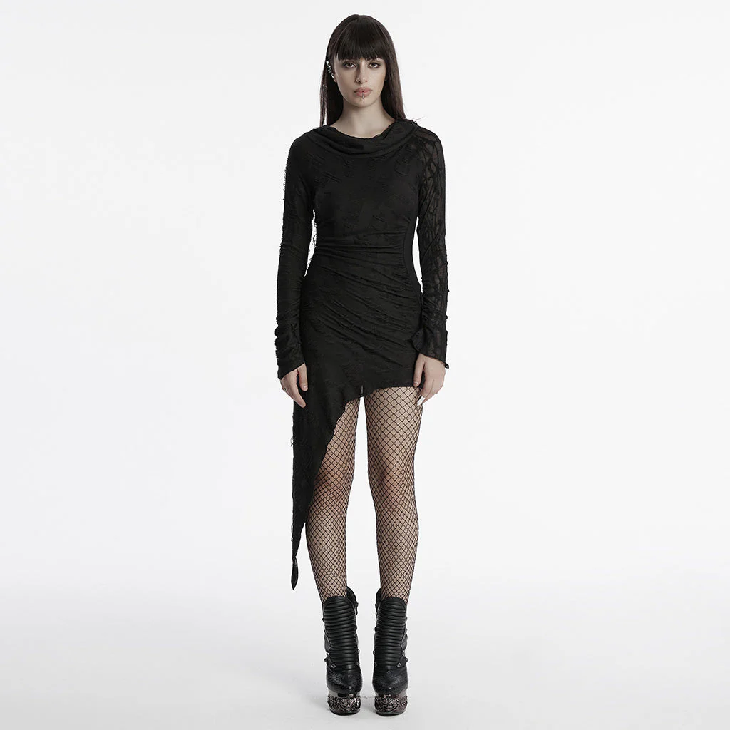 OQ-803LQF Edgy Asymmetric Gothic Hooded Long Sleeve Punk Dress - Image 23