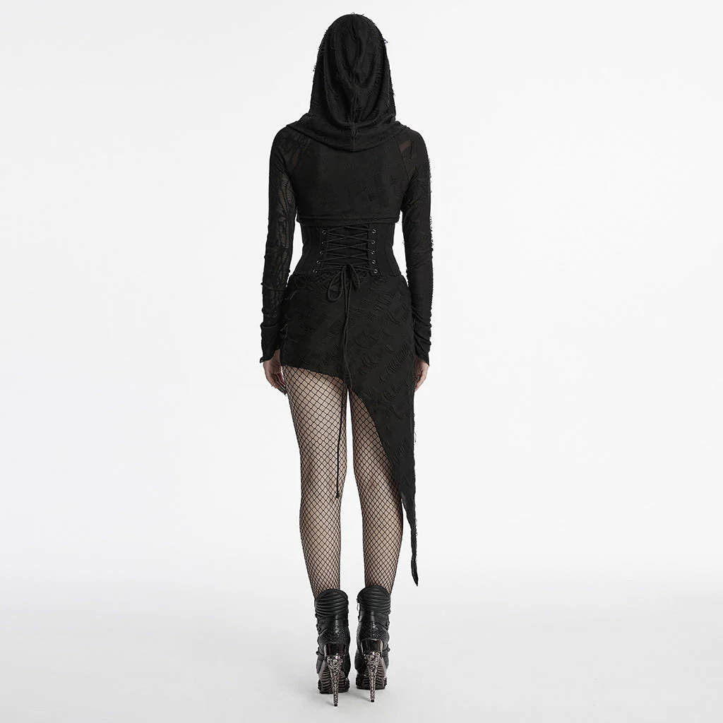 OQ-803LQF Edgy Asymmetric Gothic Hooded Long Sleeve Punk Dress - Image 25