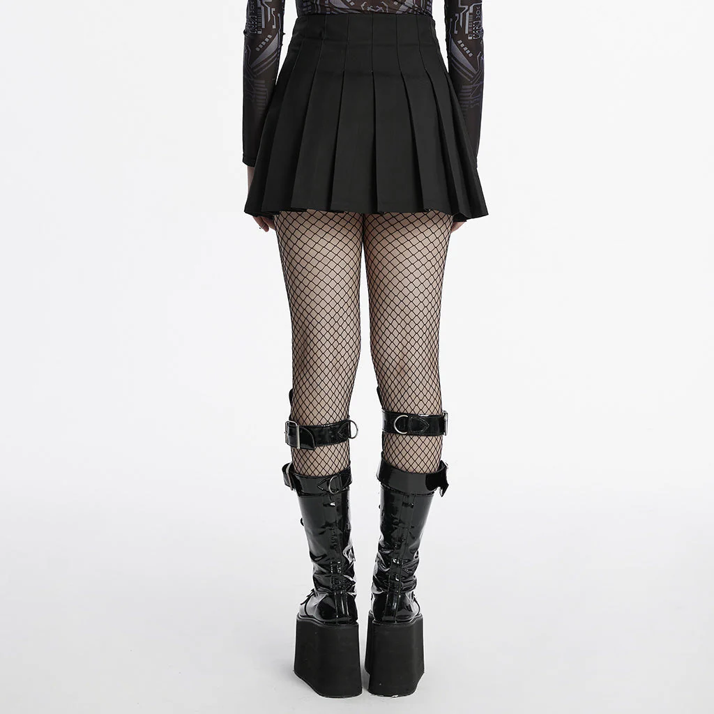 OQ-804BQF Edgy Pleated Punk Skirt with Skull Buckle Details - Image 15