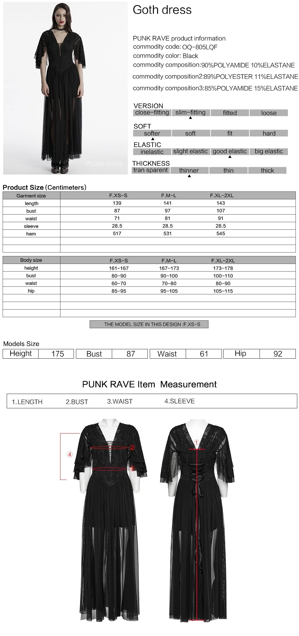 OQ-805LQF Elegant Gothic Dress Sheer Lace Layered Sleeves Corset Waist Long Gown - Image 19