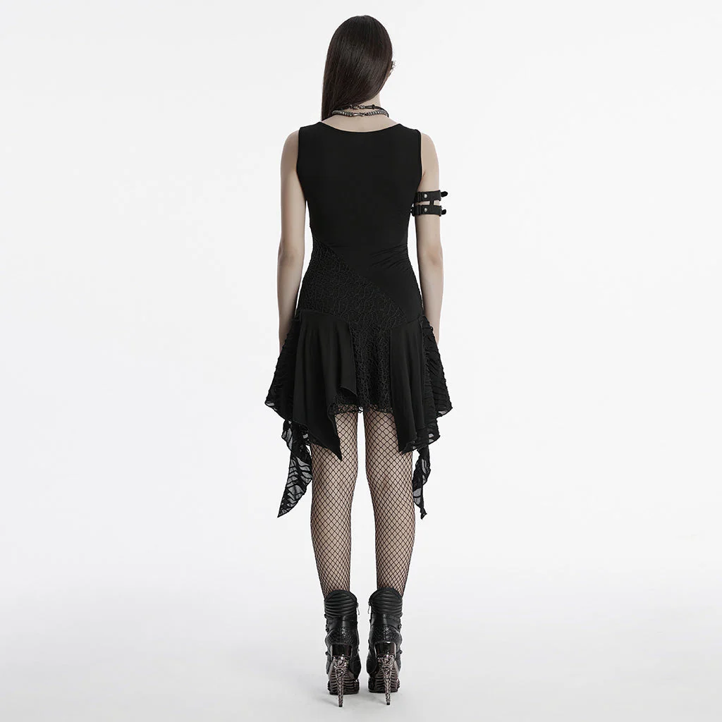 OQ-809LQF Gothic Dress Asymmetrical Layered Black Lace Hem Detailing - Image 15