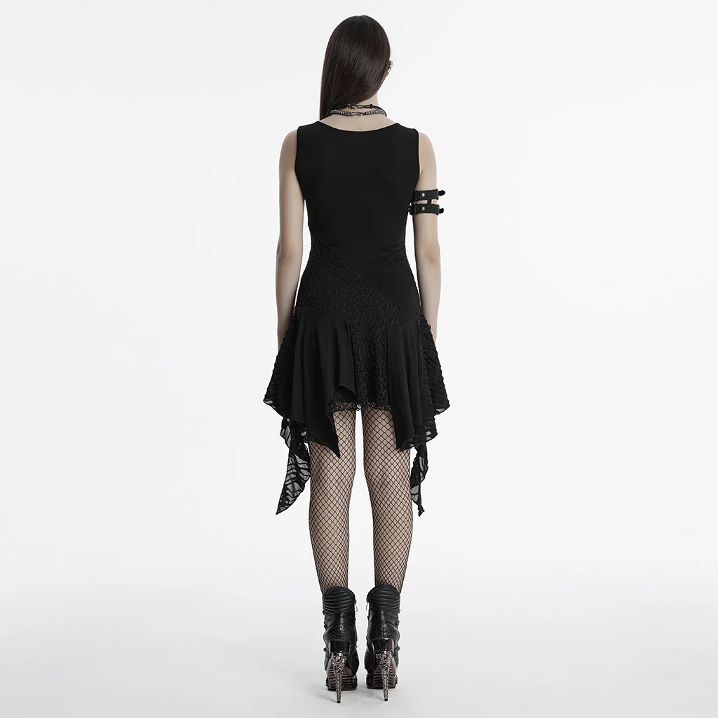 OQ-809LQF Gothic Dress Asymmetrical Layered Black Lace Hem Detailing - Image 5
