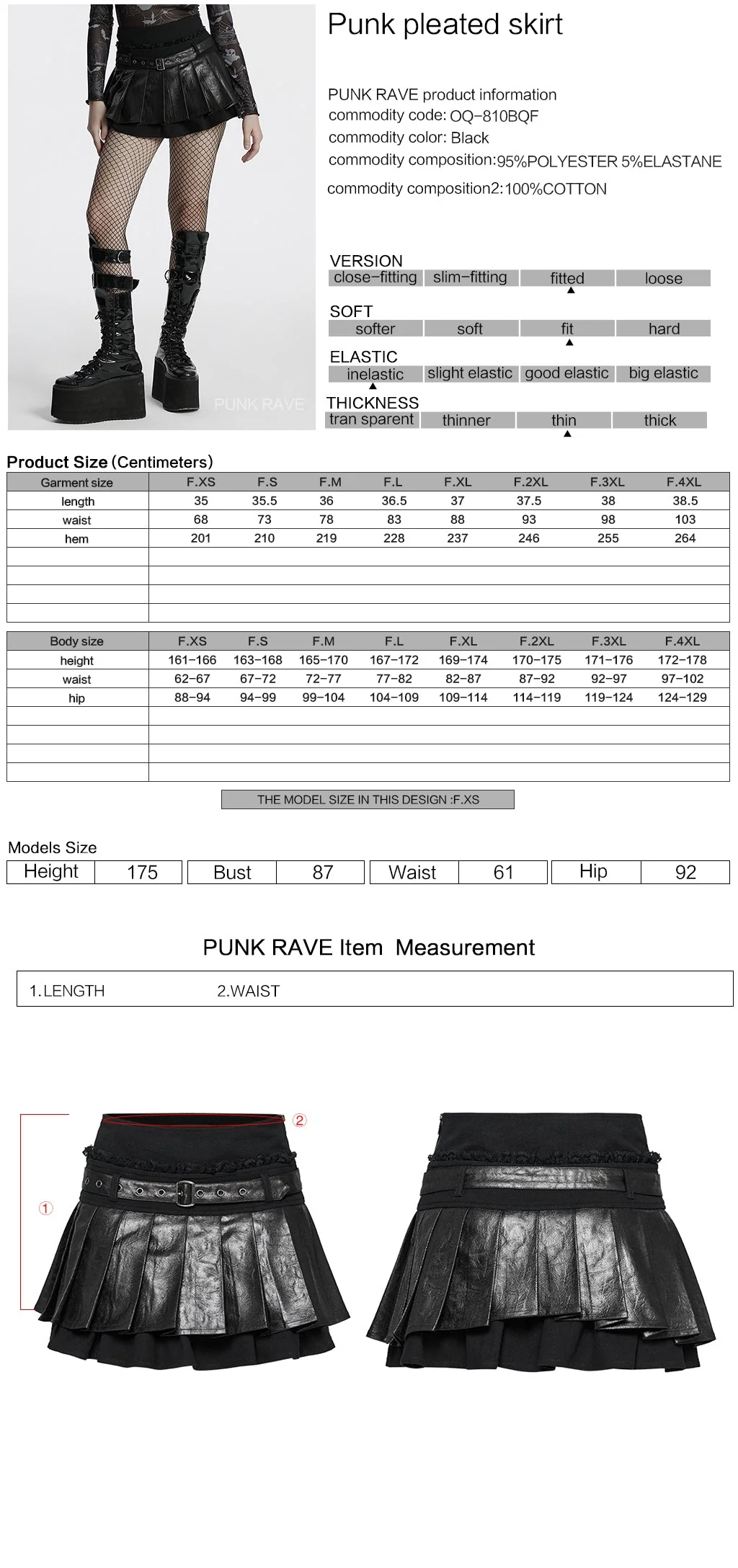 OQ-810BQF Gothic Pleated Punk Skirt with Faux Leather Belted Waist - Image 12