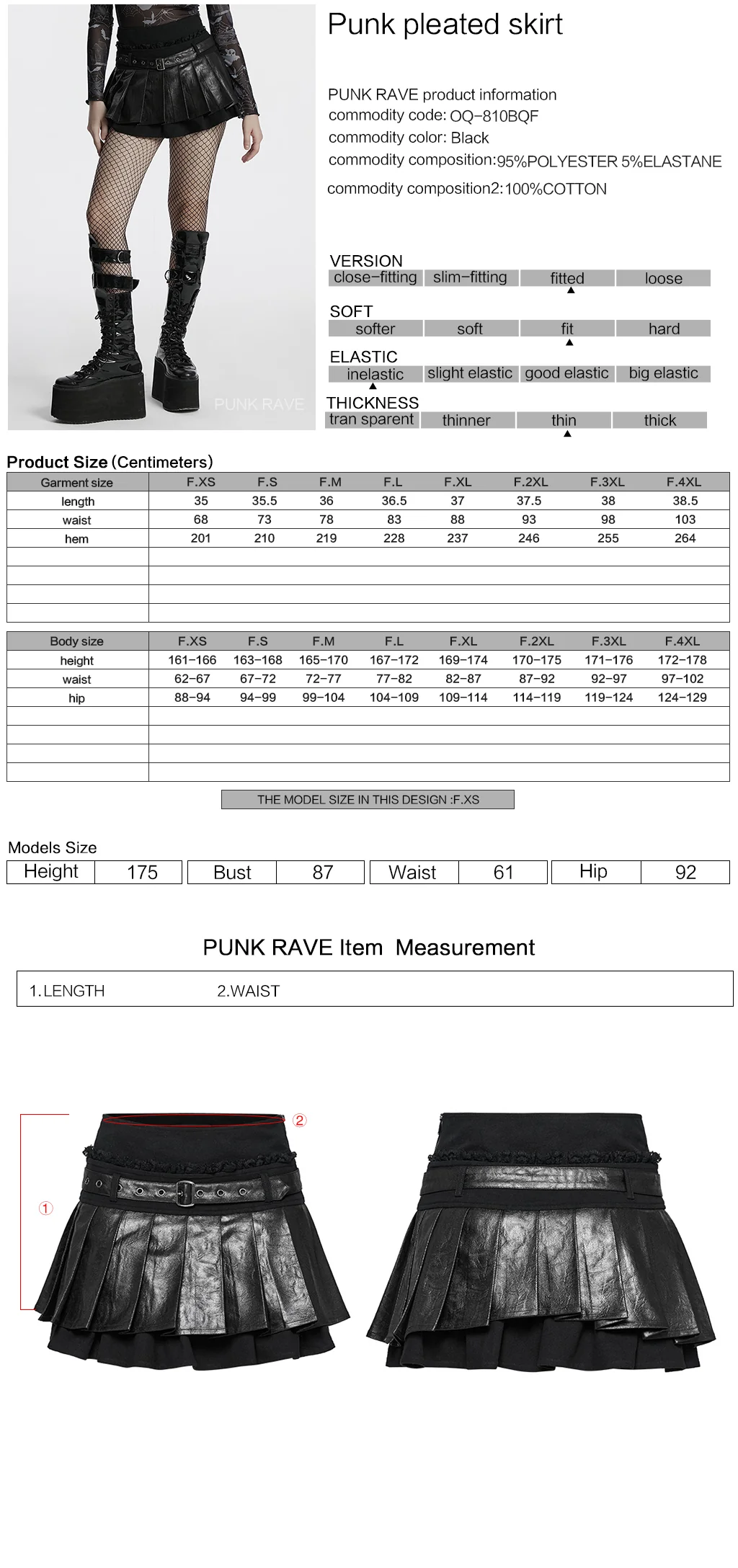 OQ-810BQF Gothic Pleated Punk Skirt with Faux Leather Belted Waist - Image 2