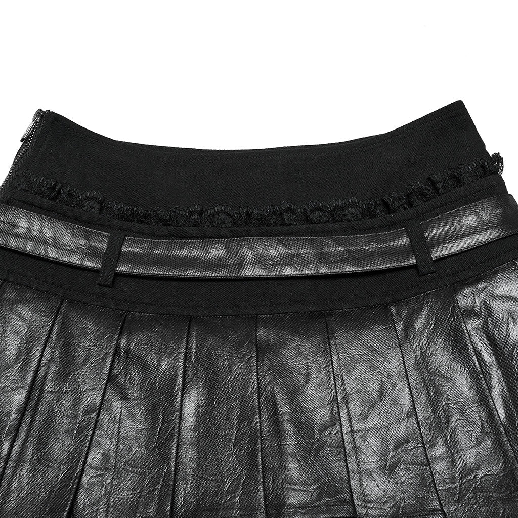 OQ-810BQF Gothic Pleated Punk Skirt with Faux Leather Belted Waist - Image 27