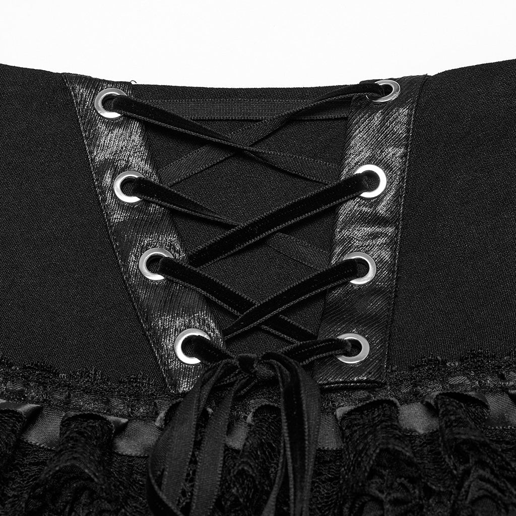 OQ-811BQF Gothic Lace Punk Skirt with Corset Lace-Up Design - Image 15