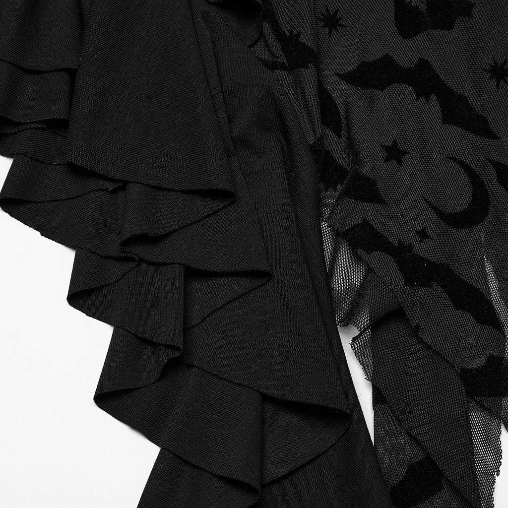 OQ-812LQF Gothic Dress Asymmetrical Lace Cold Shoulder Ruffle Hem Design - Image 19