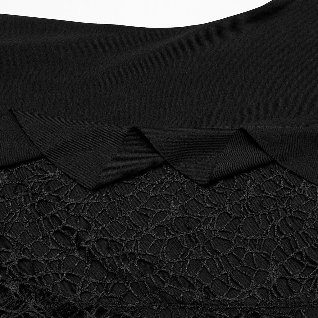 OQ-812LQF Gothic Dress Asymmetrical Lace Cold Shoulder Ruffle Hem Design - Image 28