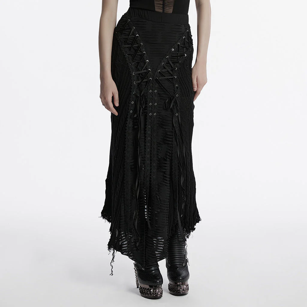 OQ-813BQF Gothic Skirt Black Lace Corset High Waist Steampunk Maxi - Image 13