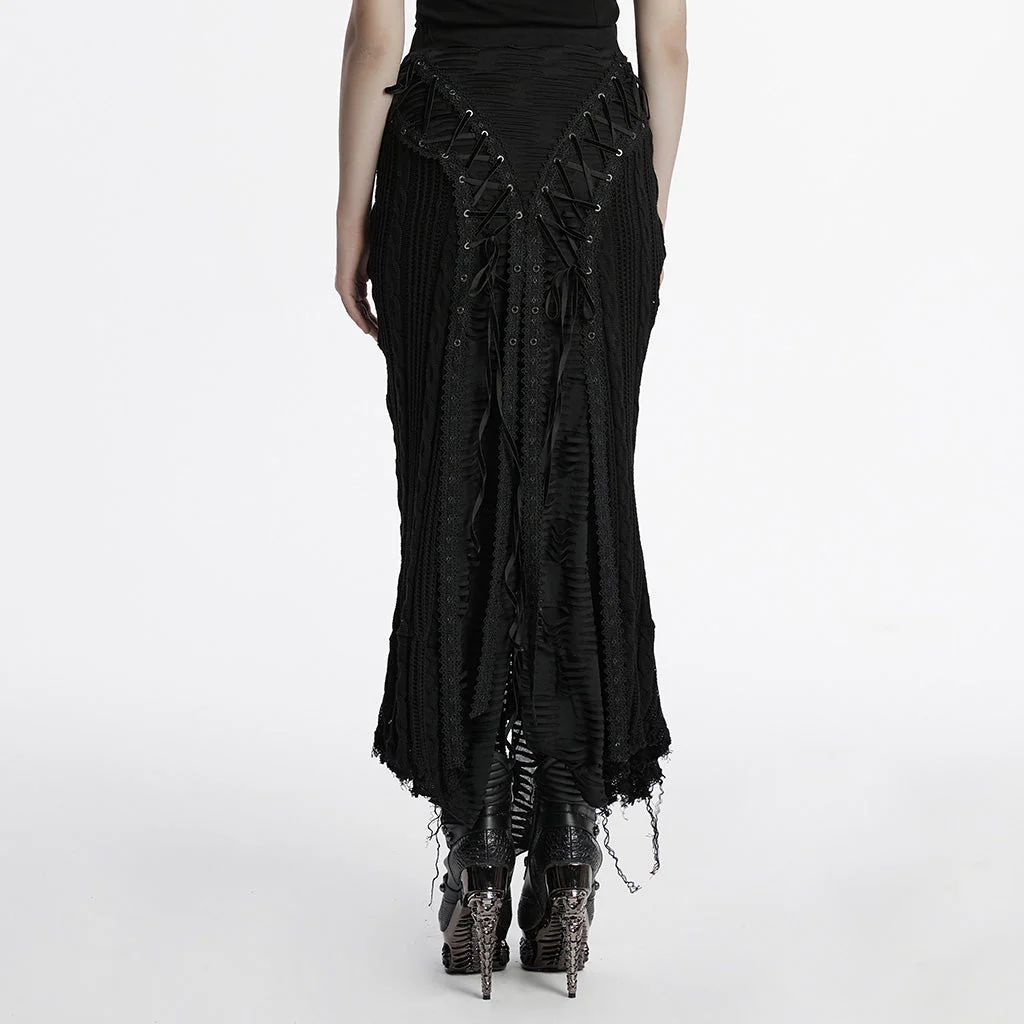 OQ-813BQF Gothic Skirt Black Lace Corset High Waist Steampunk Maxi - Image 15