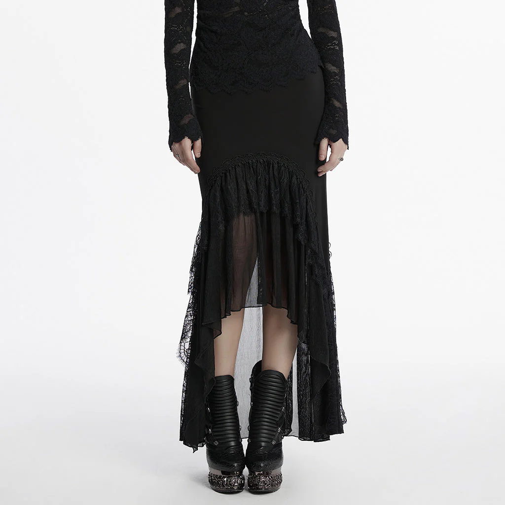 OQ-815BQF Gothic Skirt Lace Overlay High-Low Hemline Maxi Dress - Image 13
