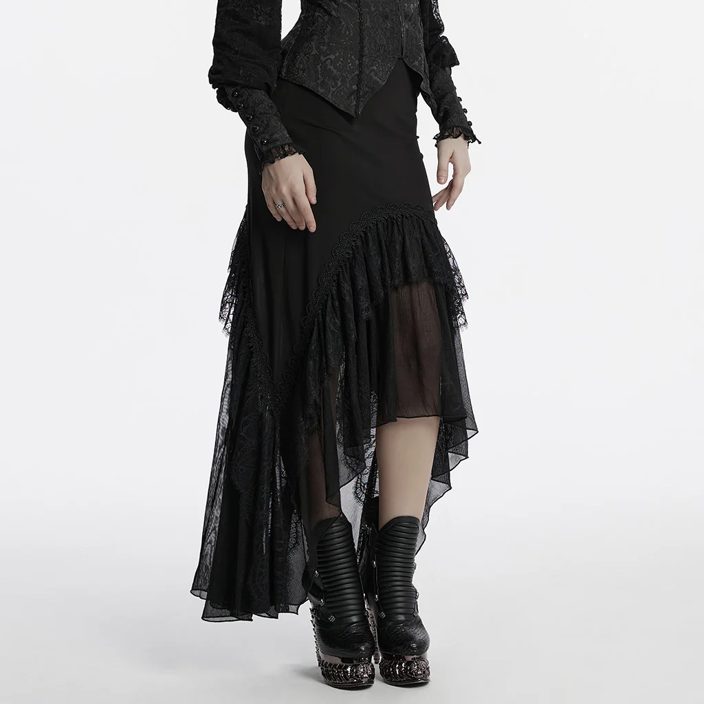 OQ-815BQF Gothic Skirt Lace Overlay High-Low Hemline Maxi Dress - Image 4